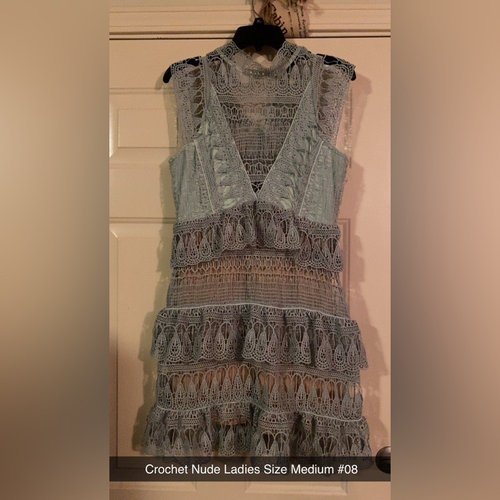 Self-Portrait Lace Mini Dress in Light Blue